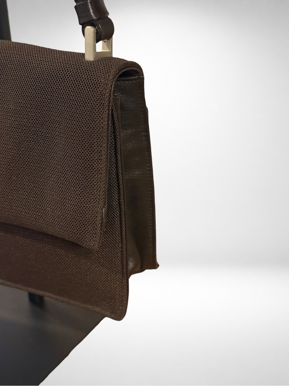 PRADA 1999 Runway Mesh Leather Shoulder Bag Brown Adjustable Vintage Italy - Picture 5 of 15